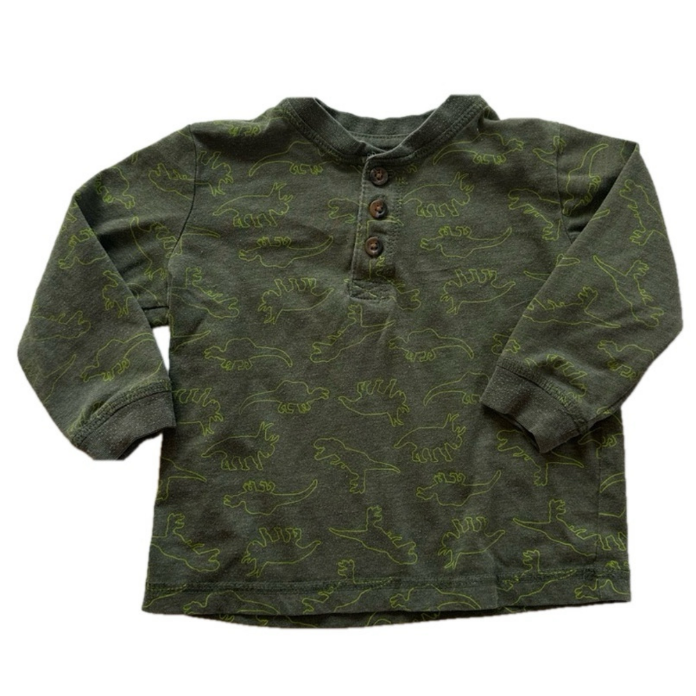 10/20$ Dinosaur theme long sleeve henley shirt/tee size 18-24 months